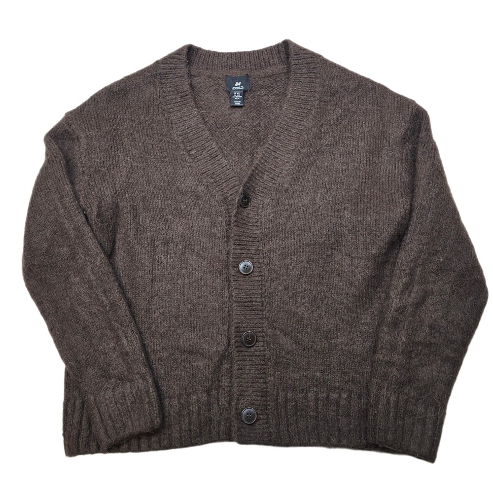 H&M Alpaca Cardigan Sweater Womens Medium Brown V Neck‎ Button Oversized Fit